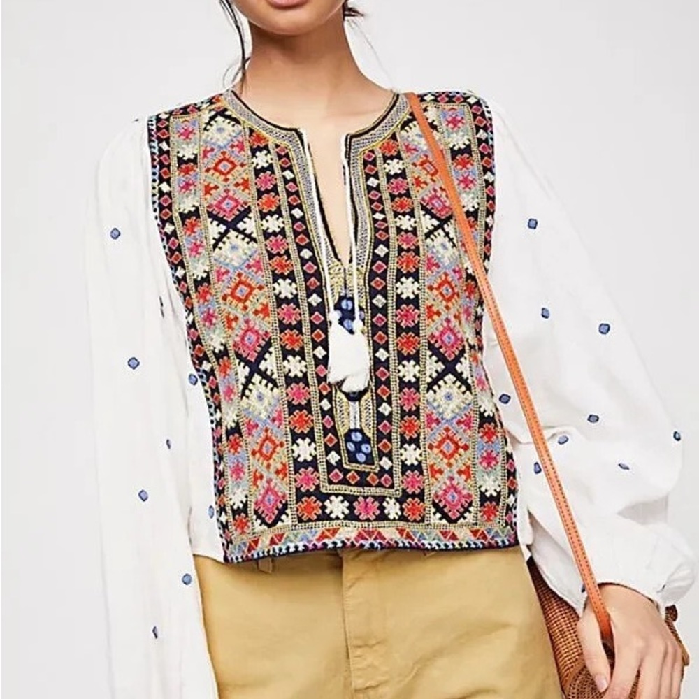 FREE PEOPLE Anthropologie Enter Loveland Blouse size Medium Bohemian. - Picture 6 of 11